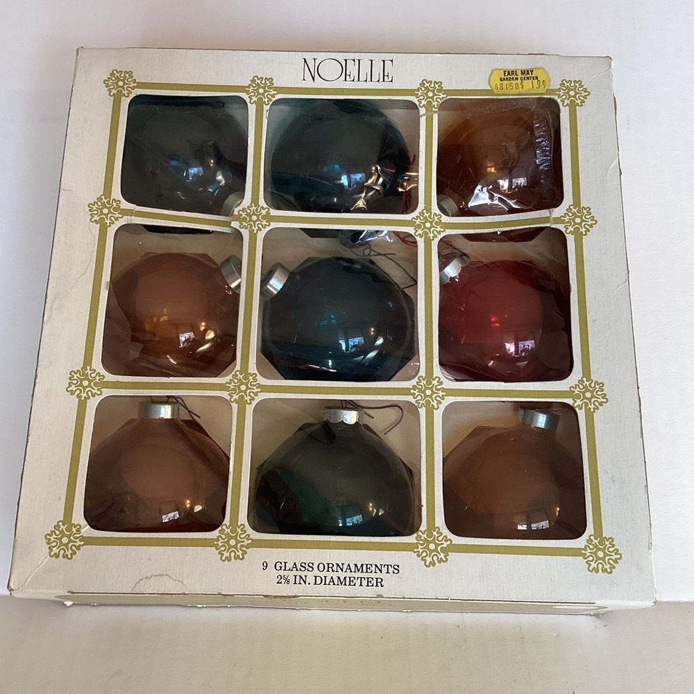 Noelle brand clear glass colored Christmas tree ornaments
